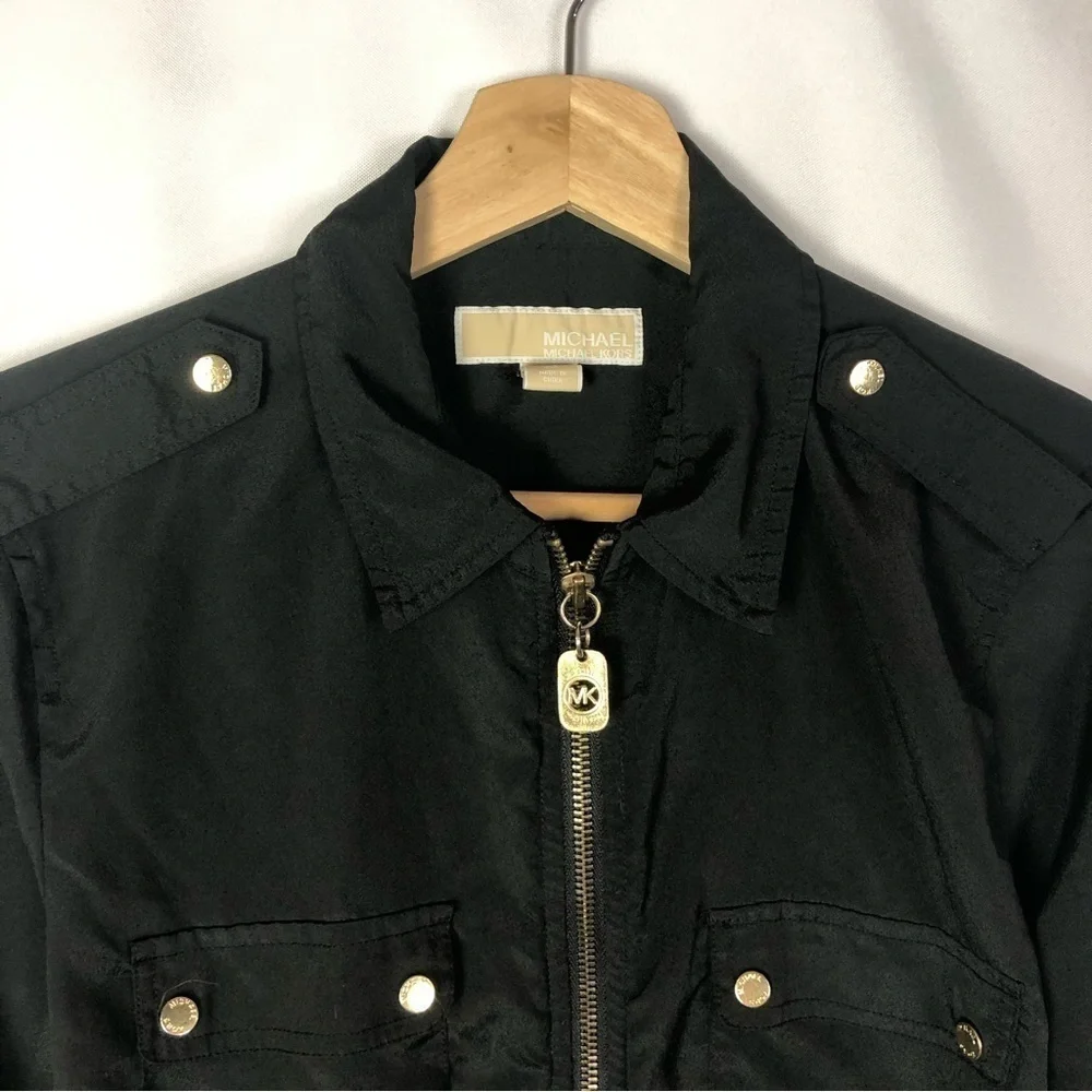 Michael Kors Black Full Zip Utility Long Sleeve Top‎ M